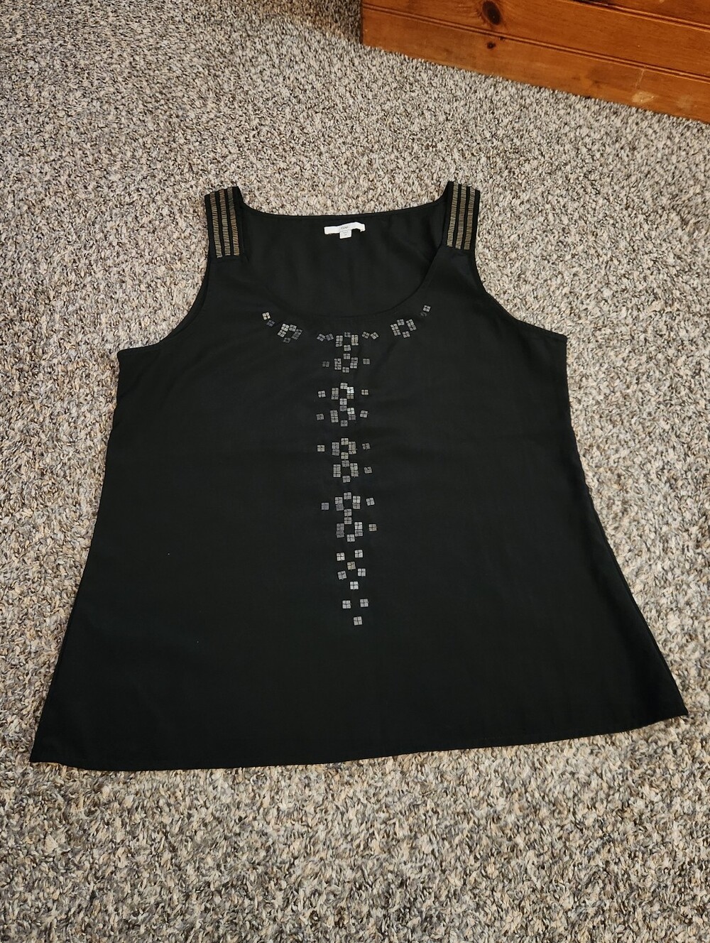 GAP Sleeveless Geometric Metallic Beading Blouse Black Medium